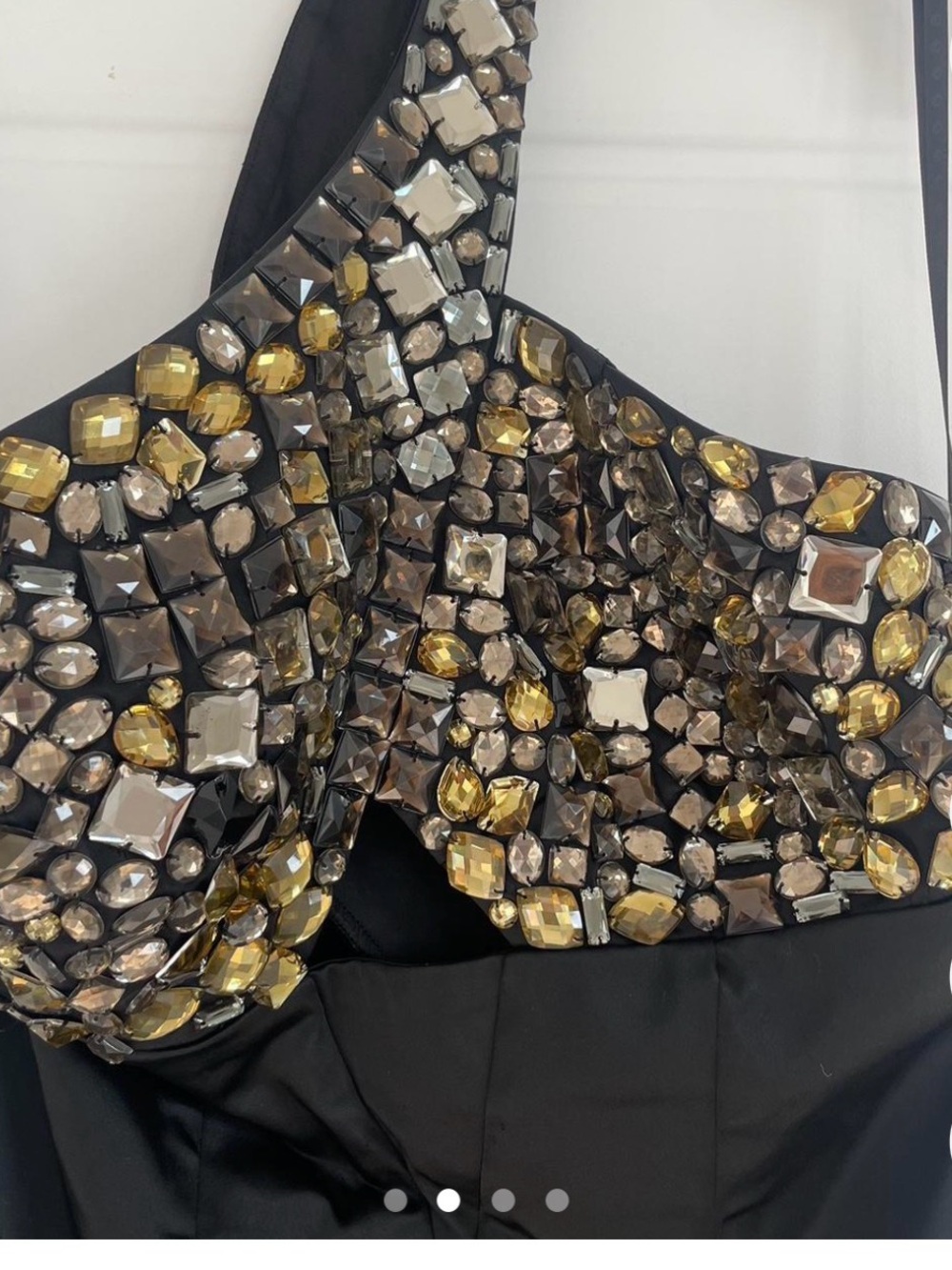 One-Shoulder Black Dress with Gold & Silver Jewel Embellishment
